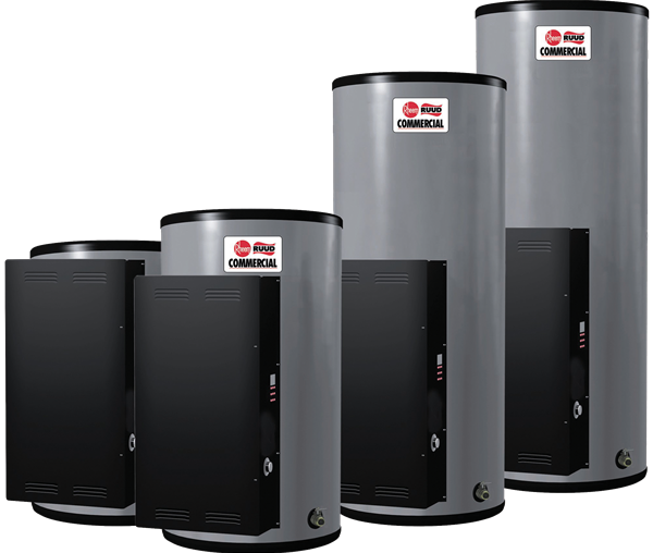 Rheem/Ruud Commercial Self-Correction/Analysis: The image clearly displays multiple large, vertical commercial water tanks with attached black control/power panels. The tanks feature the "RUUD COMMERCIAL" and "RHEEM COMMERCIAL" logos (Ruud is a sister brand of Rheem). The search results confirm these are Rheem/Ruud Commercial Electric Water Heaters and specifically point to the PowerPack ASME Series which features the distinct large tank and separate control box seen in the image, often highlighted for compact design and high-demand applications. The "ASME" designation indicates they are built to the American Society of Mechanical Engineers Boiler and Pressure Vessel Code, essential for high-capacity, high-pressure commercial installations. The product name will reflect the Series as a whole, as specific model numbers (like E20A-9-G) vary by capacity (gallons) and power (kW).⚡ Product NameRheem/Ruud Commercial PowerPack ASME Electric Water Heater Series💡 Short Description (Excerpt)Engineered for ultimate performance and space efficiency, the Rheem/Ruud PowerPack ASME Commercial Electric Water Heater provides reliable, high-volume hot water for demanding industrial and commercial applications across Nigeria and West Africa. Built to ASME standards for uncompromised safety and durability.📋 Full Product DescriptionProfessional Overview: The Pinnacle of Commercial Electric Water HeatingThe Rheem/Ruud Commercial PowerPack ASME Electric Water Heater Series represents a superior engineering solution for businesses requiring reliable, high-capacity hot water. These units are designed with a unique, compact vertical profile and an integrated, yet separate, power pack control system, maximizing installation flexibility in space-constrained commercial and industrial environments.Constructed to meet the stringent ASME Boiler and Pressure Vessel Code, this series guarantees uncompromised safety, pressure tolerance, and long-term durability. It is the ideal choice for high-demand systems in hotels, hospitals, large-scale commercial kitchens, manufacturing facilities, and smart building projects where continuous, temperature-precise hot water supply is critical.Key Features and Performance HighlightsASME Construction: Built to the highest American Society of Mechanical Engineers standards for commercial water heaters, ensuring maximum pressure rating and structural integrity.System Sentinel™ LED Diagnostics: Exclusive on-board diagnostic system with LED indicators to simplify troubleshooting and verify the operational sequence of all heating elements, minimizing downtime.Lifeguard™ Stainless Steel Elements: Features superior stainless steel, low-watt density elements that resist corrosion and burnout, providing exceptional longevity and reduced scale build-up.Space-Saving Design: The optimized footprint and compact vertical orientation, combined with the external power pack, facilitate installation in tight retrofit or new construction spaces.High Thermal Efficiency: Designed for a maximum recovery efficiency of 98%, ensuring nearly all energy consumed is converted into usable hot water.Corrosion Resistance: Proprietary steel formulation tank with two coats of high-temperature porcelain enamel, coupled with multiple heavy-duty magnesium anode rods, maximizes tank life.Immersion Thermostat: Provides accurate temperature control, adjustable to meet various commercial application needs.Multi-Voltage Compatibility (Typical): Units can often be configured for multiple common commercial voltages (e.g., 208V, 240V, 480V, 3-Phase) to suit local power infrastructure.Applications and BenefitsCommercial Facilities: Provides consistent hot water for hotels, motels, resorts, and laundries.Healthcare: Essential for hospitals, clinics, and laboratories requiring sterile, high-temperature water.Food Service: Supports large commercial kitchens, restaurants, and catering operations with high-demand sanitization and cleaning requirements.Industrial Use: Ideal for manufacturing, process water heating, and industrial cleaning applications.Smart Building Integration: The robust controls are suitable for integration into modern Building Management Systems (BMS).Package Contents or What’s IncludedRheem/Ruud ASME Storage Tank (Selected Capacity)External Power Pack/Control Unit (Pre-wired components)Factory-Installed Temperature and Pressure (T&P) Relief ValveFull Port, Full Flow Brass Drain ValveMagnesium Anode Rods (Installed)System Sentinel™ Diagnostic System (Integrated)Manufacturer's Use and Care ManualMaintenance and Warranty InformationThe PowerPack Series is designed for easy serviceability with accessible elements and controls. Regular inspection of the anode rods and draining of the tank (as per the manual) is recommended for optimal longevity.Warranty: Standard Rheem Commercial 3-Year Limited Tank Warranty and 1-Year Limited Parts Warranty (Consult official Rheem/EINSPOT documentation for specific terms in West Africa).EINSPOT Brand and Distribution NoteAvailable exclusively from EINSPOT Solutions Nig. Ltd, the official and licensed distributor of Rheem products for Nigeria and West Africa. Partner with a technology-driven engineering expert for supply, installation, and after-sales support.Technical Specifications Table (Representative Example - Model varies by Capacity/kW)ParameterDetailsModel SeriesRheem/Ruud PowerPack ASME CommercialTank CapacitiesAvailable from 20 to 175+ Gallons (Consult EINSPOT for specific models)Power SupplyMulti-Voltage, 1-Phase or 3-Phase (Configurable per application)Heating ElementsLifeguard™ Stainless Steel, Low-Watt DensityPressure Rating/ConstructionASME CertifiedThermal EfficiencyUp to 98%Temperature RangeTypically $90^\circ F$ to $190^\circ F$Diagnostic SystemSystem Sentinel™ LEDWarrantyStandard Rheem 3-Year Tank / 1-Year PartsCountry of OriginUSA (Rheem Global Catalog)DistributorEINSPOT Solutions Nig. Ltd (Nigeria & West Africa)🏷️ Product Category:Water Heating Systems🏷️ Tags:Rheem, Ruud, Commercial Water Heater, Electric Water Heater, ASME Certified, PowerPack, High Capacity Water Heater, HVAC Nigeria, EINSPOT Solutions, West Africa, Authorized Distributor, Industrial Water Heating, Smart Building Solutions💰 Price Section:Request a Quote📝 Yoast SEO Premium Metadata (Mandatory)ParameterValueMeta TitleRheem PowerPack ASME Commercial Electric Water Heater SeriesMeta DescriptionGet the high-performance Rheem PowerPack ASME Electric Water Heater for your commercial needs. Built for high-volume, durability, and space-saving installation. Available from EINSPOT Solutions, the official Rheem distributor in Nigeria and West Africa.Focus KeyphraseRheem PowerPack ASME Electric Water Heater SeriesKeyphrase SynonymsCommercial Electric Water Heater Nigeria, Rheem High Capacity Water HeaterMeta KeywordsRheem, EINSPOT, Nigeria, Commercial Water Heater, Authorized Distributor, ASME, PowerPack, Electric Water Heater West Africa🛠️ Schema (YAML format)YAMLProduct: Name: Rheem/Ruud Commercial PowerPack ASME Electric Water Heater Series Brand: Rheem Category: Water Heating Systems Distributor: EINSPOT Solutions Nig. Ltd Region: Nigeria, West Africa Price: Request Quote Condition: New Availability: InStock Warranty: Standard Rheem Warranty 🖼️ Image Alt Text (SEO)Rheem Ruud Commercial PowerPack ASME Electric Water Heater Series